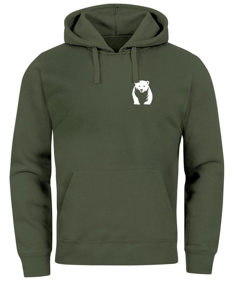 Neverless Hoodie Hoodie Herren Print Aufdruck Motiv Brustprint Logo Bär Natur Outdoor von Neverless