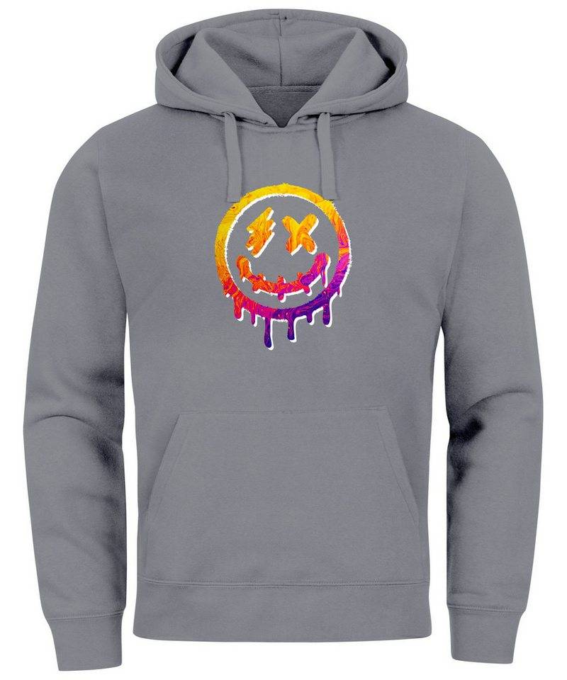 Neverless Hoodie Hoodie Herren Print Drip Face Smile Neon Aufdruck Motiv von Neverless