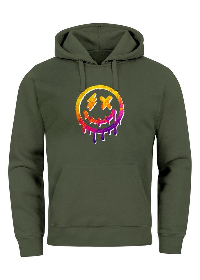 Neverless Hoodie Hoodie Herren Print Drip Face Smile Neon Aufdruck Motiv Kapuzenpullove von Neverless