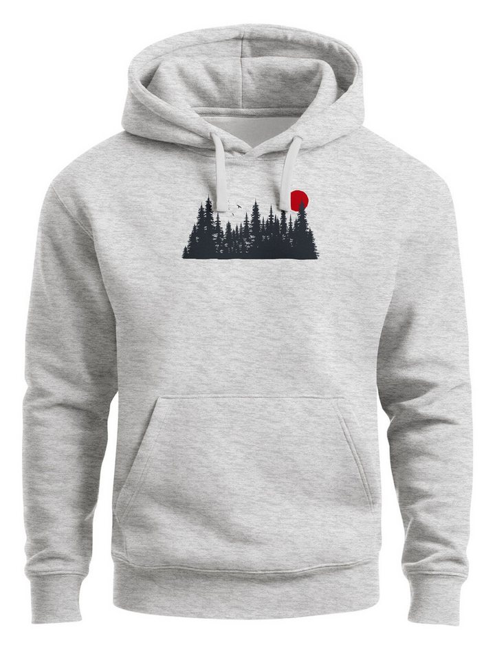 Neverless Hoodie Hoodie Herren Print Red Sun Forest Kapuzensweatshirt mit Waldmotiv von Neverless