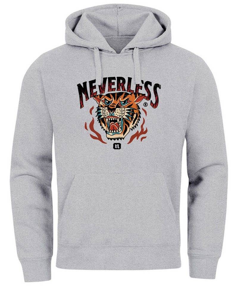 Neverless Hoodie Hoodie Herren Print Tiger Aufdruck Schrift Motiv Kapuzen-Pullover von Neverless