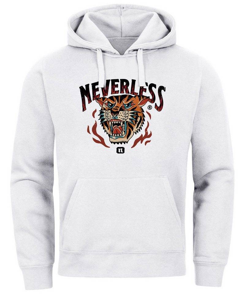 Neverless Hoodie Hoodie Herren Print Tiger Aufdruck Schrift Motiv Kapuzen-Pullover von Neverless