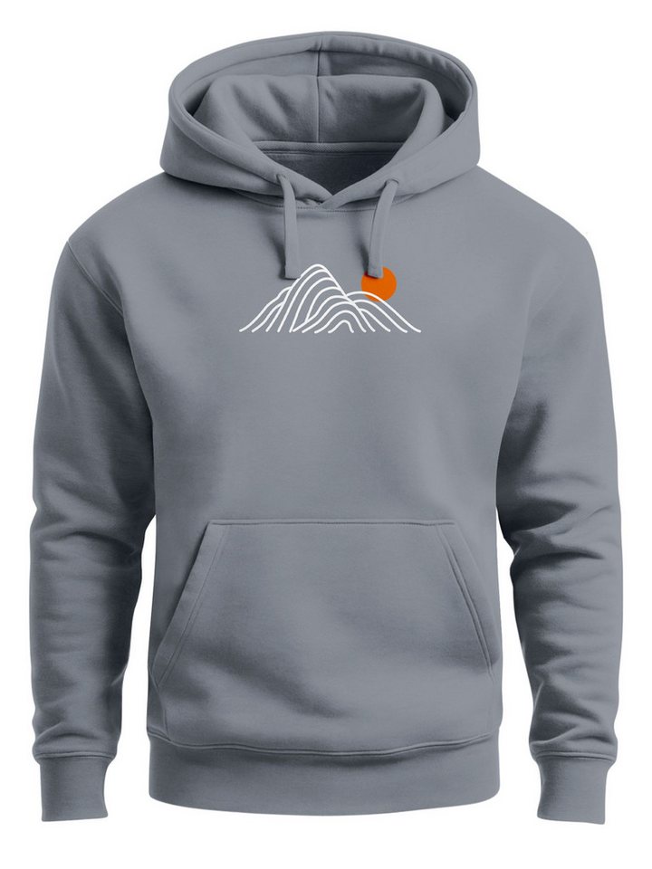 Neverless Hoodie Mountain Lines Kapuzensweatshirt mit Berglinien und Sonne Outdoor von Neverless