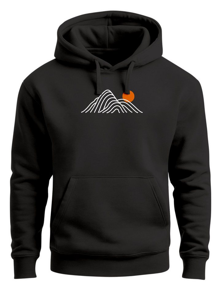 Neverless Hoodie Mountain Lines Kapuzensweatshirt mit Berglinien und Sonne Outdoor von Neverless