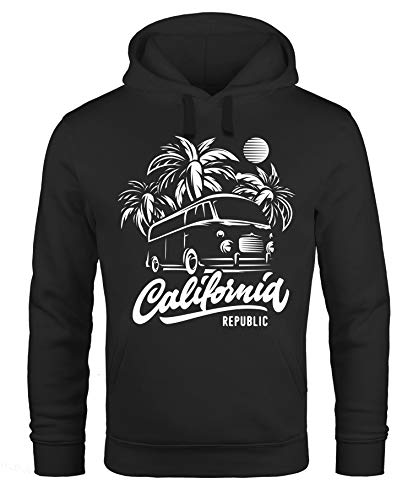 Neverless Lässiger Surf Hoodie Herren California Bus Abenteuer Urlaub Kapuzen-Pullover Männer schwarz 3XL von Neverless