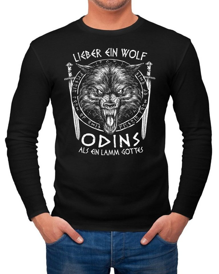 Neverless Longsleeve Herren Longsleeve Lieber ein Wolf Odins als ein Lamm Gottes nordische Mythologie Wikinger Fashion Streetstyle Neverless® mit Print von Neverless