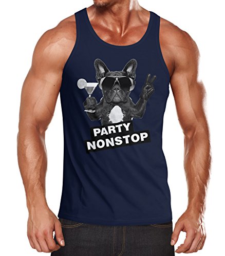 Neverless Party Herren Tank-Top Nonstop Mops French Bulldog Muskelshirt Muscle Shirt Navy L von Neverless