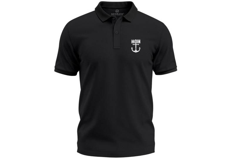 Neverless Poloshirt Poloshirt Herren mit MOIN Anker Print – Kurzarm Polohemd aus mit Print von Neverless