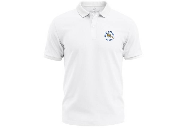 Neverless Poloshirt Poloshirt Herren mit Slow Sunday Pasta Print – Kurzarm Polo Lustiges mit Print von Neverless