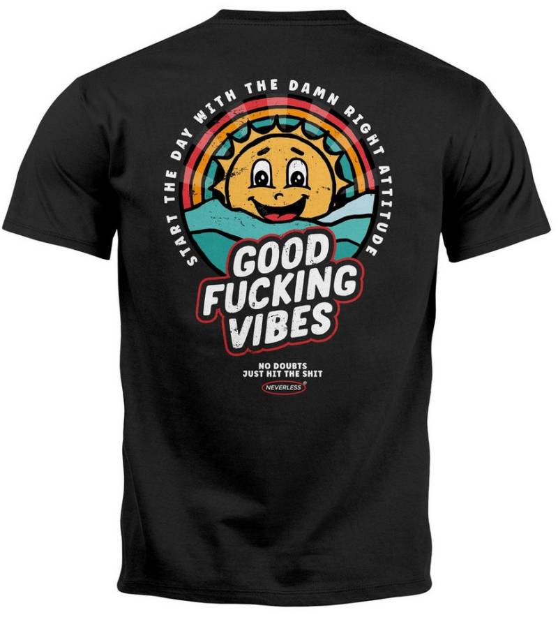 Neverless Print-Shirt Backprint TShirt Herren Good Vibes Schriftzug Sommer Sonne Retro mit Print Neverless Print-Shirt Backprint TShirt Herren Good Vibes Schriftzug Sommer Sonne Retro mit Print von Neverless