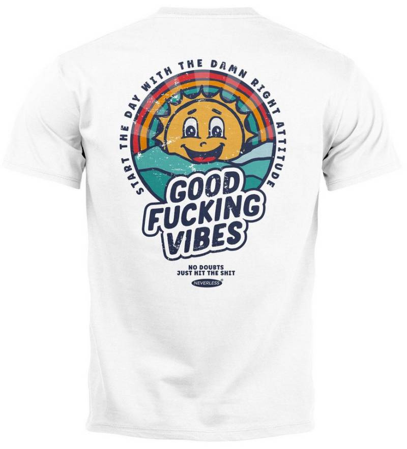 Neverless Print-Shirt Backprint TShirt Herren Good Vibes Schriftzug Sommer Sonne Retro mit Print Neverless Print-Shirt Backprint TShirt Herren Good Vibes Schriftzug Sommer Sonne Retro mit Print von Neverless