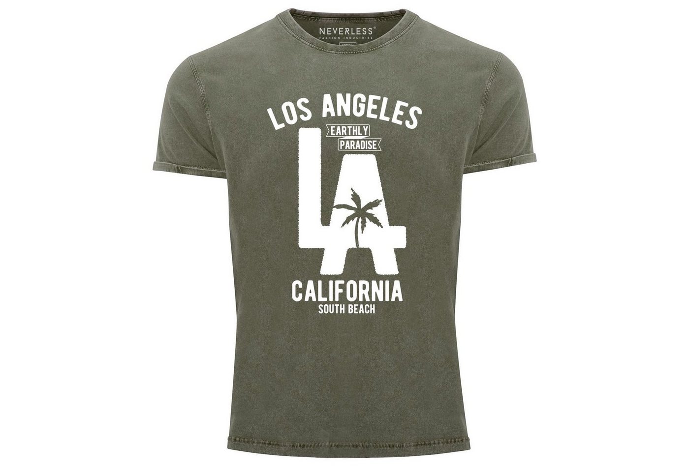 Neverless Print-Shirt Cooles Angesagtes Herren T-Shirt Vintage Shirt LA Los Angeles California Aufdruck Used Look Slim Fit Neverless® mit Print von Neverless