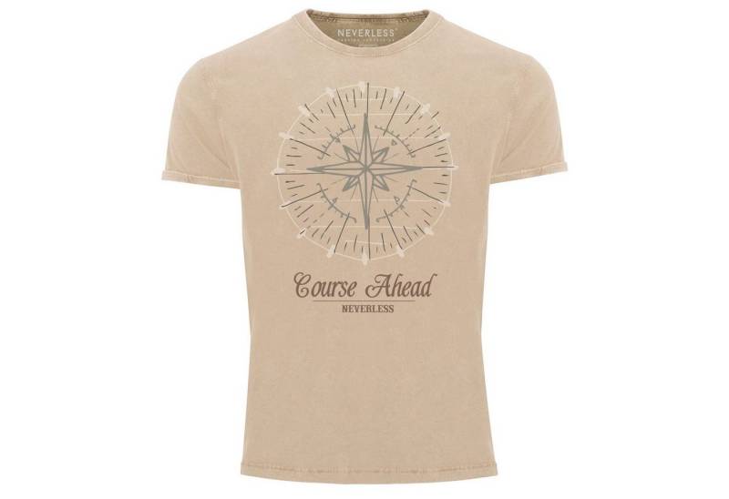 Neverless Print-Shirt Cooles angesagtes Herren T-Shirt Vintage Shirt Kompass Windrose mit Print von Neverless
