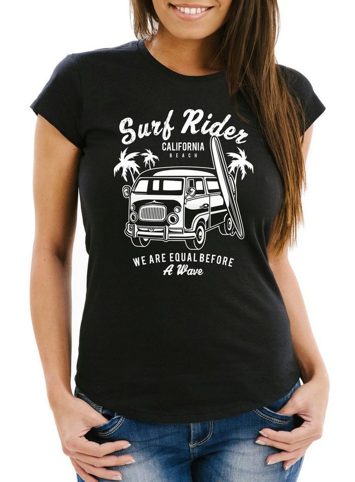 Print-Shirt Damen T-Shirt Bus Surfing Retro Slim Fit Neverless® mit Print von Neverless