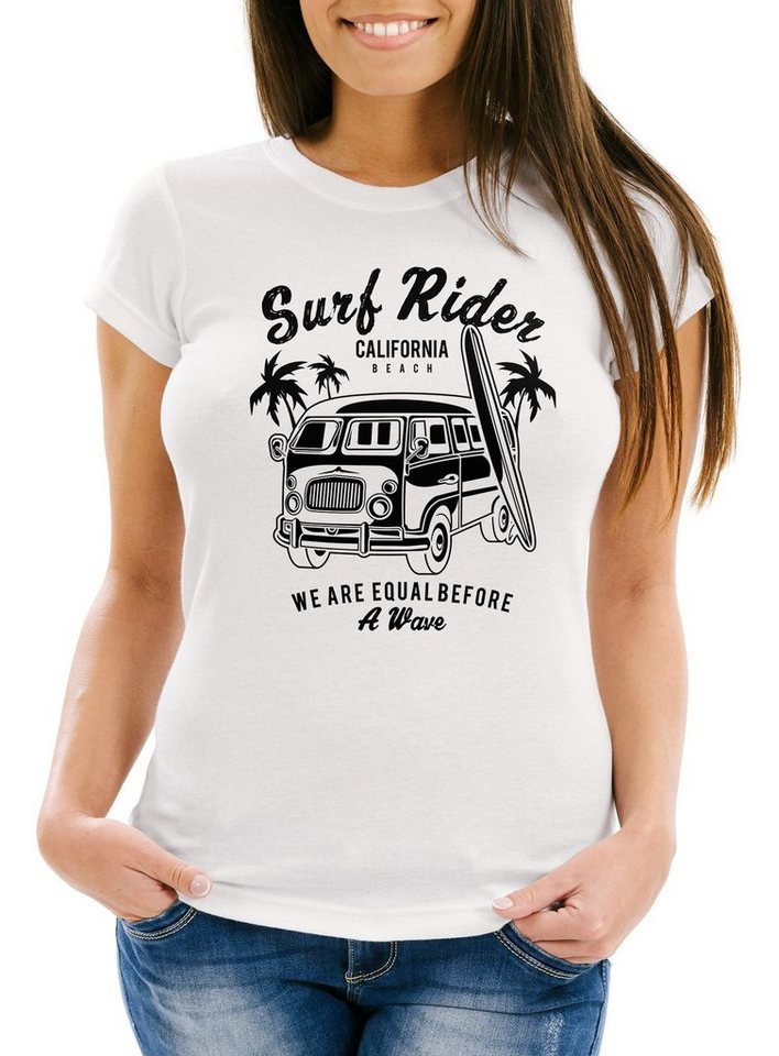 Neverless Print-Shirt Damen T-Shirt Bus Surfing Retro Slim Fit mit Print von Neverless