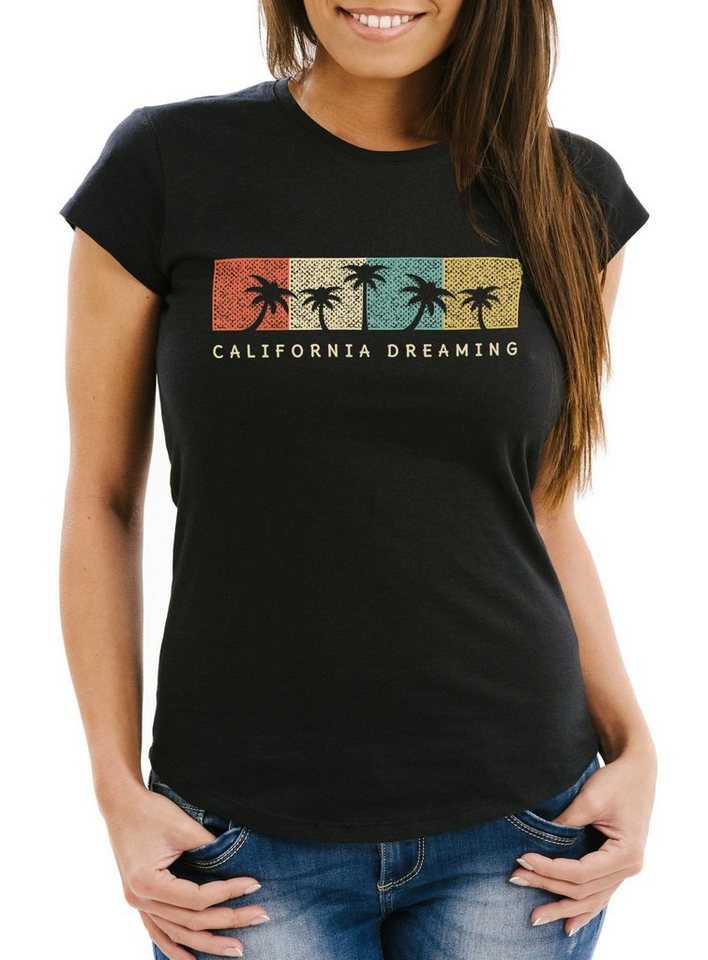 Neverless Print-Shirt Damen T-Shirt California Dreaming Summer Party Palmen Palms Retro mit Print von Neverless