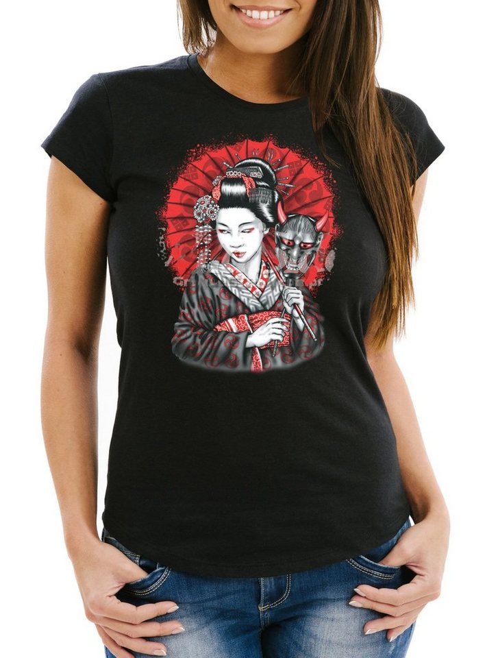 Neverless Print-Shirt Damen T-Shirt Japan Slim Fit Neverless® mit Print von Neverless