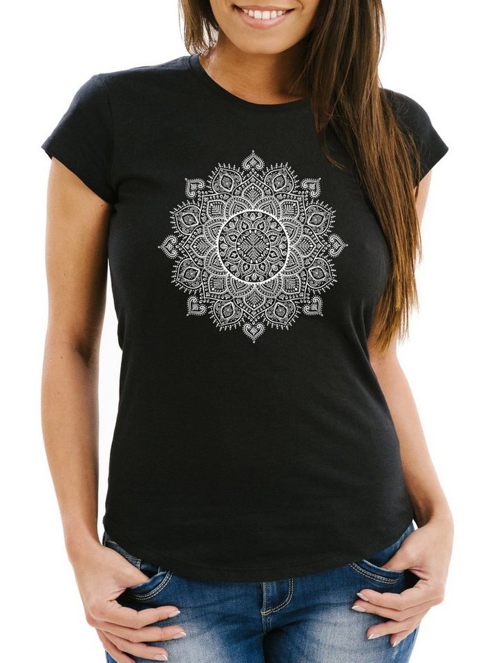 Neverless Print-Shirt Damen T-Shirt Mandala Ethno Boho Bohemian Slim Fit mit Print von Neverless