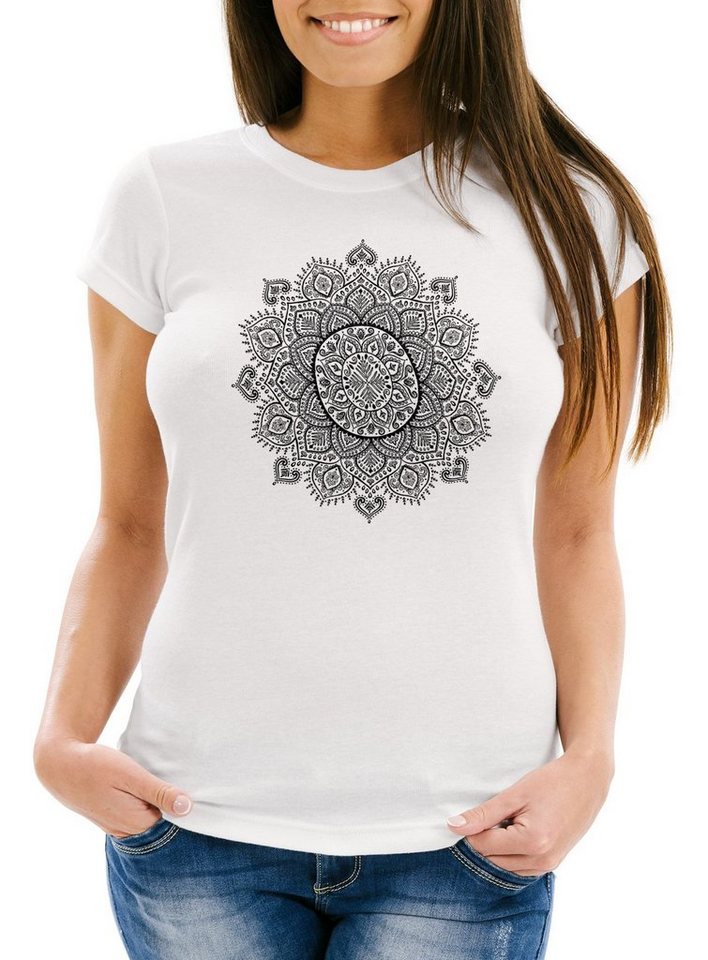 Neverless Print-Shirt Damen T-Shirt Mandala Ethno Boho Bohemian Slim Fit mit Print von Neverless
