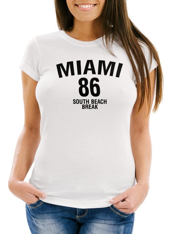 Neverless Print-Shirt Damen T-Shirt Miami South Beach Break Spring Slim Fit mit Print von Neverless