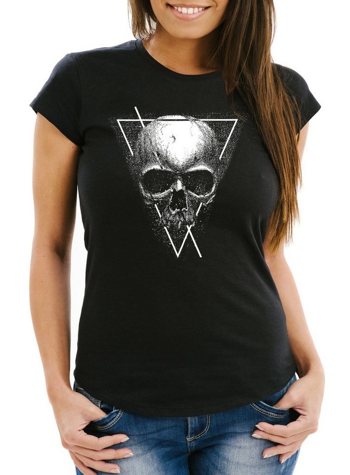 Neverless Print-Shirt Damen T-Shirt Neverless Skull Totenkopf Hipster Triangle Slim Fit mit Print von Neverless
