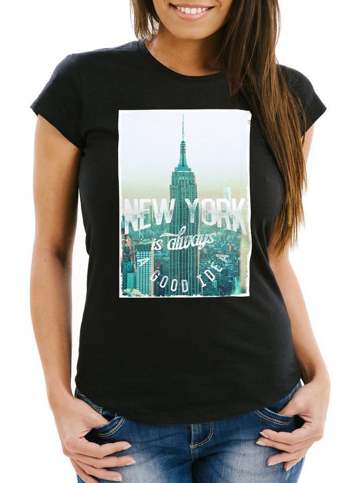 Neverless Print-Shirt Damen T-Shirt New York Skyline Foto Print Slim Fit Neverless® mit Print von Neverless