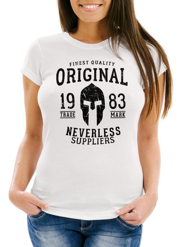 Neverless Print-Shirt Damen T-Shirt Original Gladiator Sparta Helm Athletic Vintage Slim mit Print von Neverless