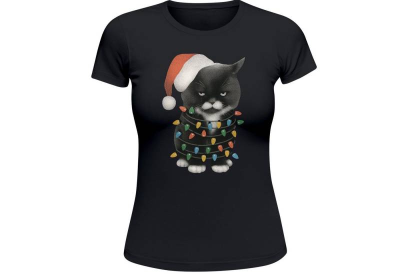 Neverless Print-Shirt Damen T-Shirt Weihnachtsshirt Katze Grumpy Cat Weihnachtsmuffel mit Print von Neverless