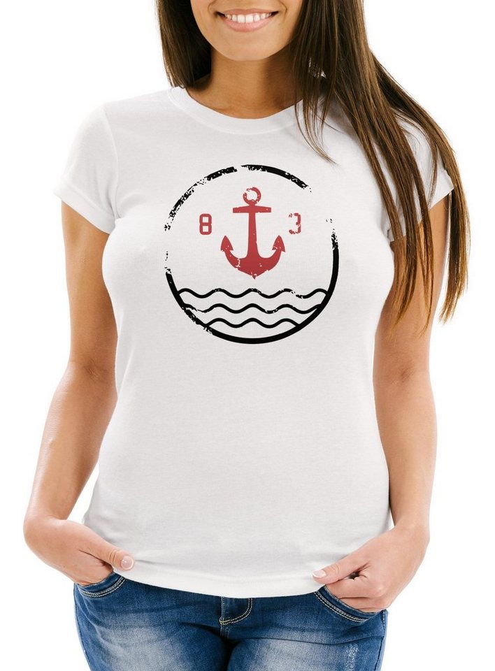 Neverless Print-Shirt Damen T-Shirt mit Anker Vintage Motiv Slim Fit mit Print von Neverless