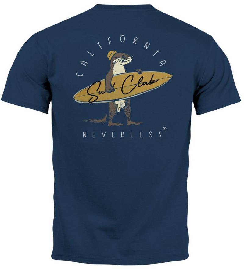 Neverless Print-Shirt Herren T-Shirt Backprint California Surfing Otter mit Surfboard mit Print von Neverless
