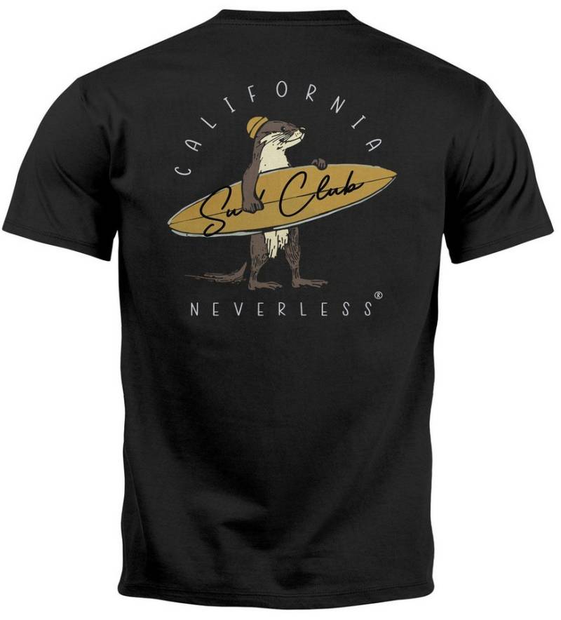 Neverless Print-Shirt Herren T-Shirt Backprint California Surfing Otter mit Surfboard mit Print von Neverless