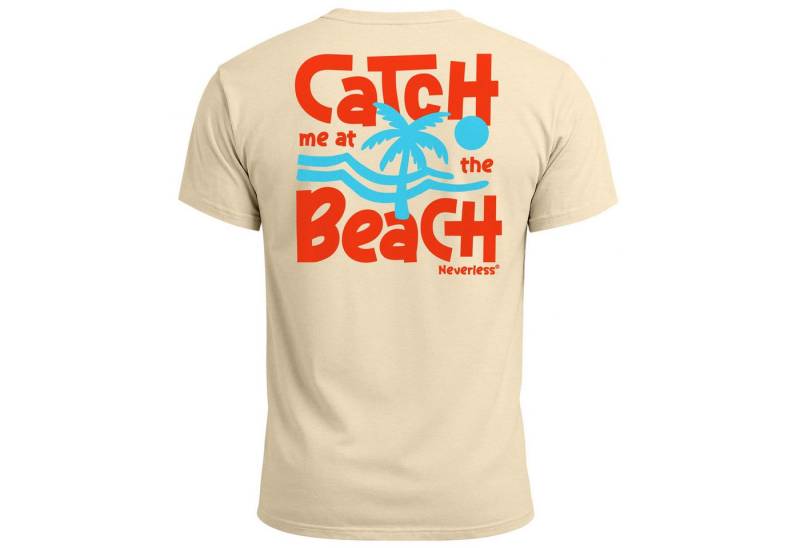 Neverless Print-Shirt Herren T-Shirt Backprint Catch Me at the Beach – Sommer Funshirt mit mit Print von Neverless