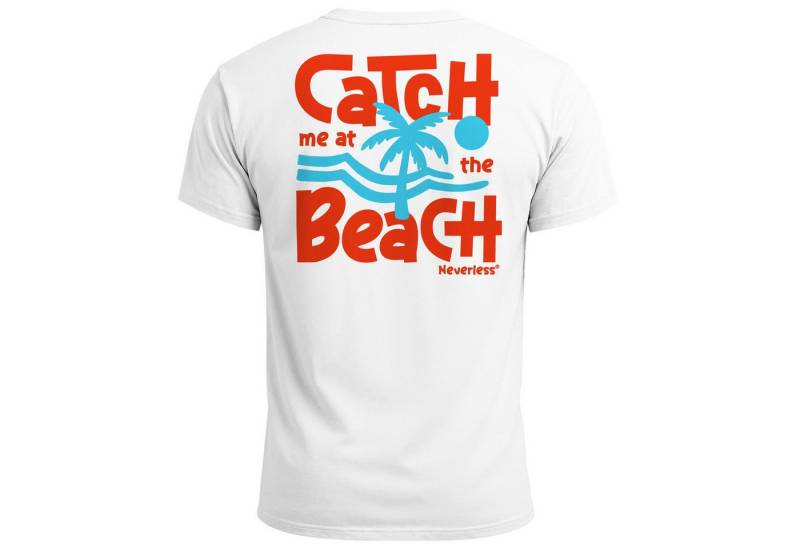 Neverless Print-Shirt Herren T-Shirt Backprint Catch Me at the Beach – Sommer Funshirt mit mit Print von Neverless