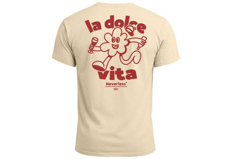 Neverless Print-Shirt Herren T-Shirt Backprint La Dolce Vita Grafikshirt Schriftzug Fashion mit Print von Neverless