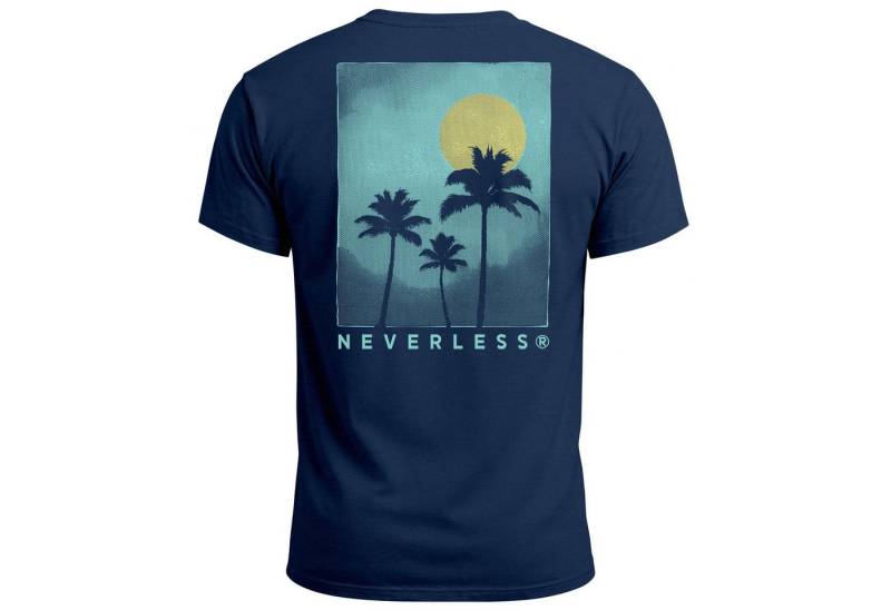 Neverless Print-Shirt Herren T-Shirt Backprint Palmen Sommer - Kurzarm Baumwollshirt mit mit Print von Neverless