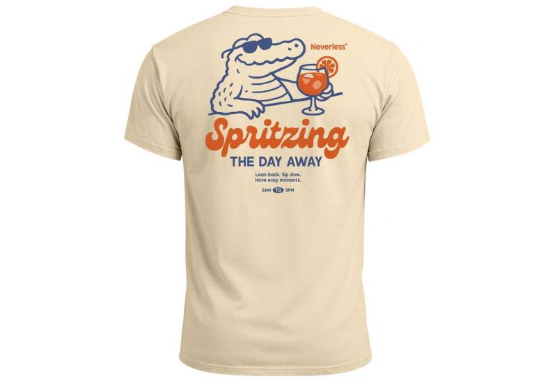 Neverless Print-Shirt Herren T-Shirt Backprint Spritzing the day away Alligator Retro mit Print von Neverless
