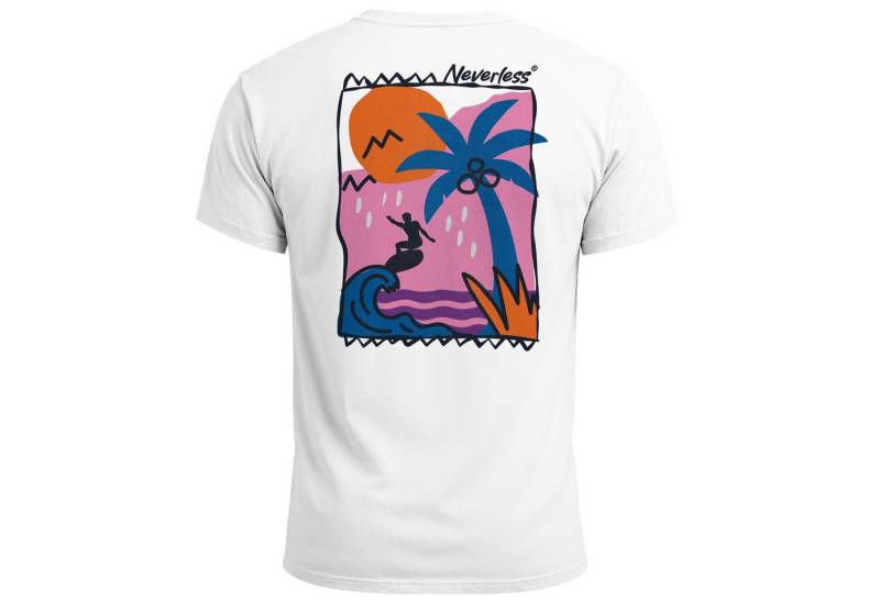 Neverless Print-Shirt Herren T-Shirt Backprint Surfer Wellen Sunset Grafikprint Neverless mit Print von Neverless