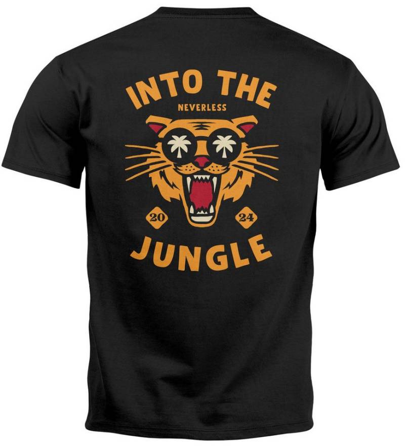 Neverless Print-Shirt Herren T-Shirt Backprint Tiger Spruch Into the Jungle Palme Sommer mit Print von Neverless