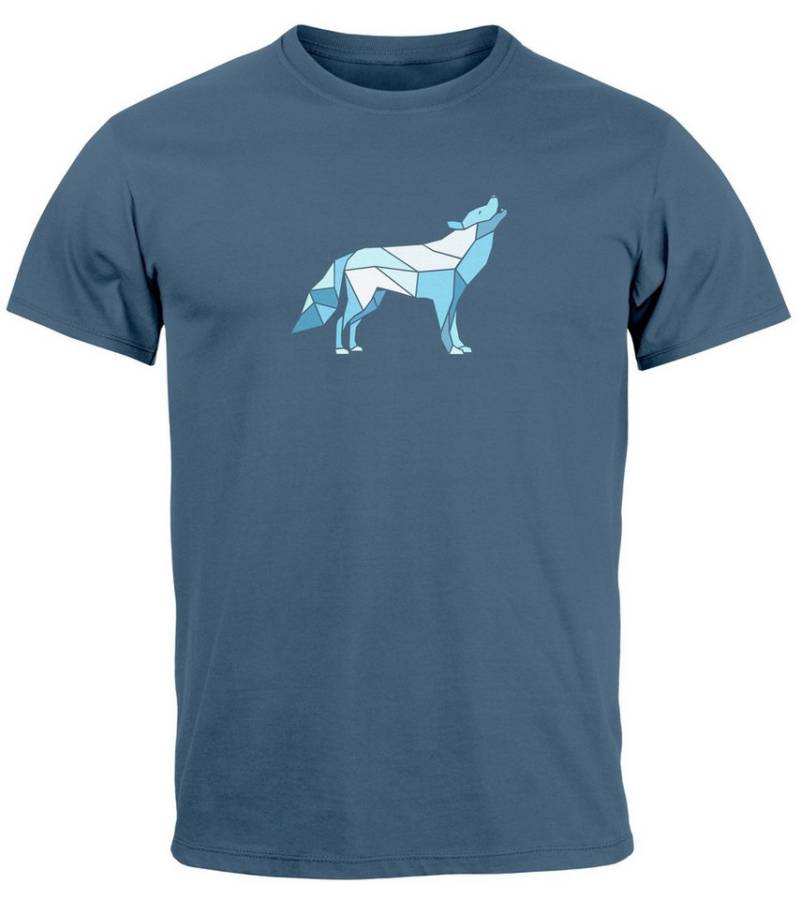 Neverless Print-Shirt Herren T-Shirt Bedruckt Polygon Grafik Wolf Outdoor Fashion Tiermotiv mit Print von Neverless