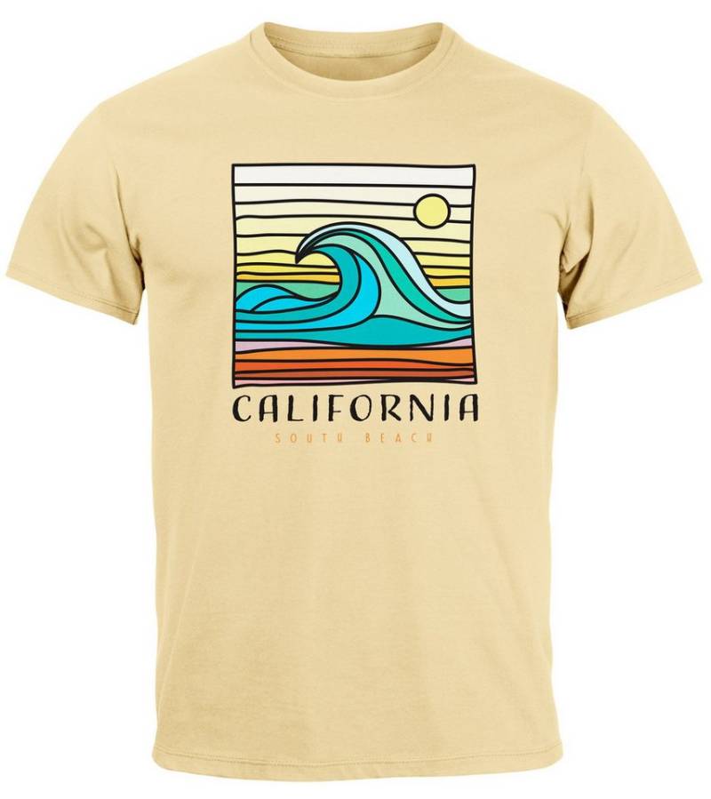 Neverless Print-Shirt Herren T-Shirt California South Beach Welle Wave Surfing Print mit Print von Neverless