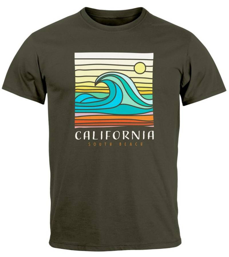 Neverless Print-Shirt Herren T-Shirt California South Beach Welle Wave Surfing Print mit Print von Neverless