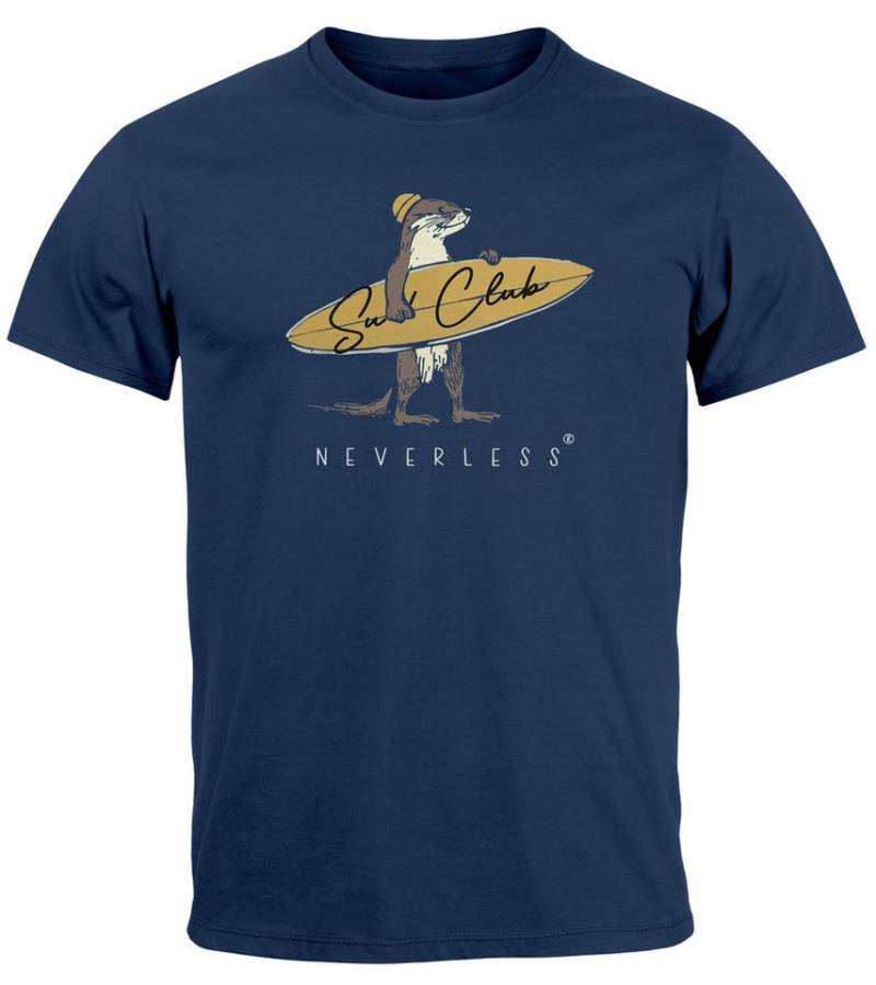 Neverless Print-Shirt Herren T-Shirt California Surfing Otter mit Surfboard Grafik mit Print von Neverless