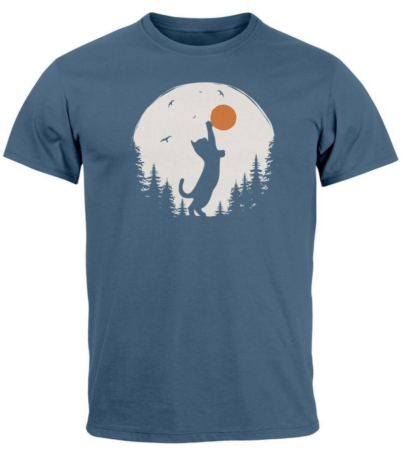 Neverless Print-Shirt Herren T-Shirt Frontprint Katze Silhouette Natur Aufdruck Printshirt mit Print von Neverless