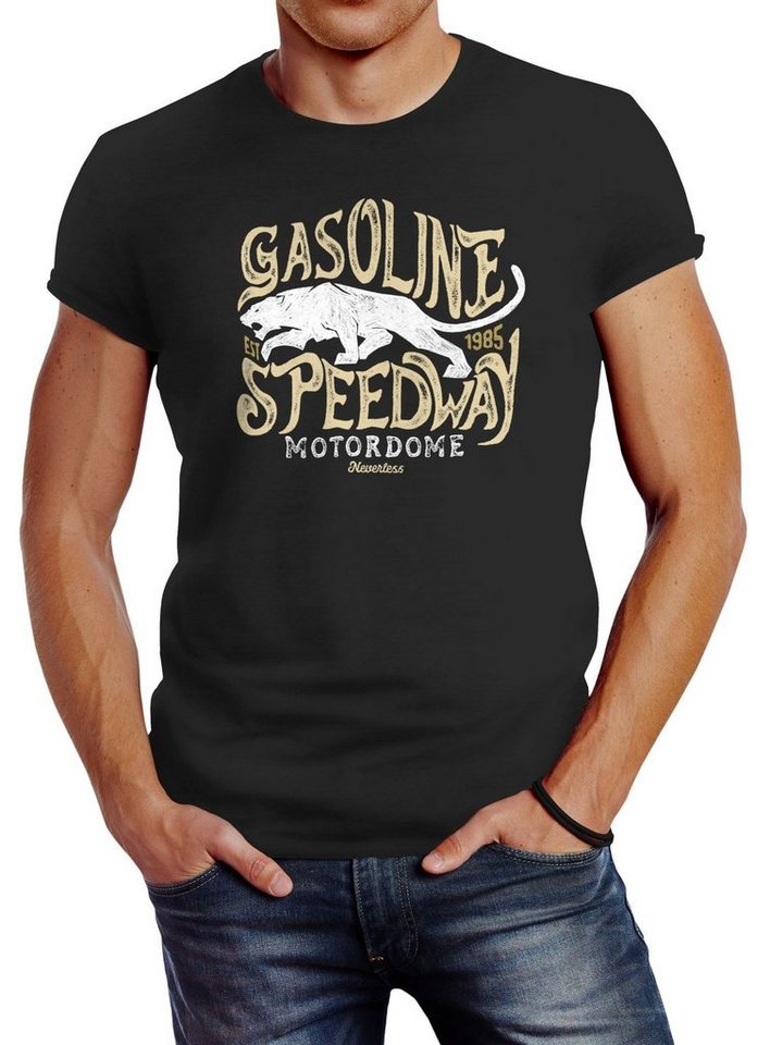 Neverless Print-Shirt Herren T-Shirt Gasoline Speedway Panther vintage Motiv Printshirt mit Print von Neverless