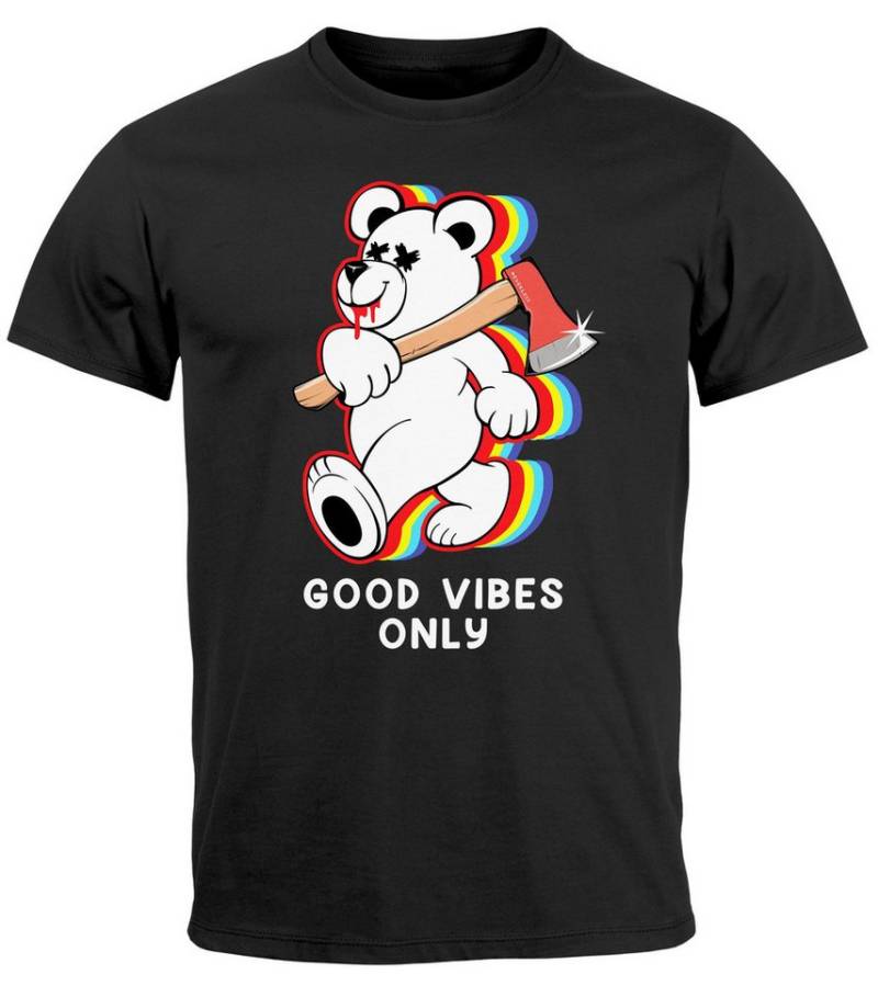 Neverless Print-Shirt Herren T-Shirt Good Vibes Only Teddy Bär Axt Sarkasmus Teachwear mit Print von Neverless