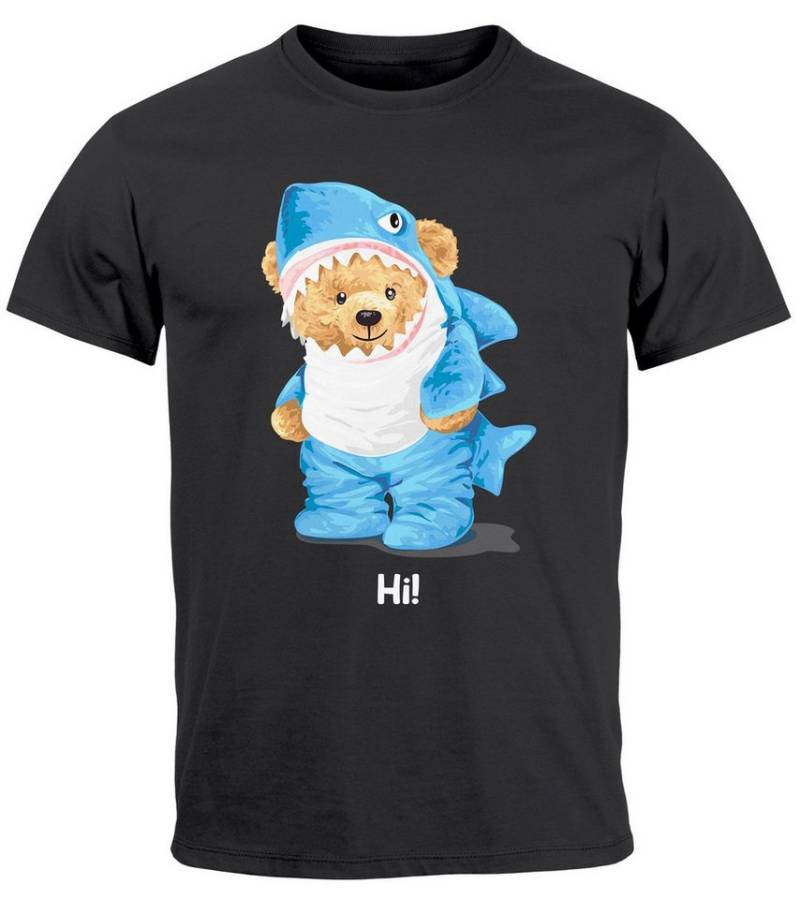 Neverless Print-Shirt Herren T-Shirt Hai Hi Teddy Bär Witz Parodie Printshirt Aufdruck mit Print von Neverless
