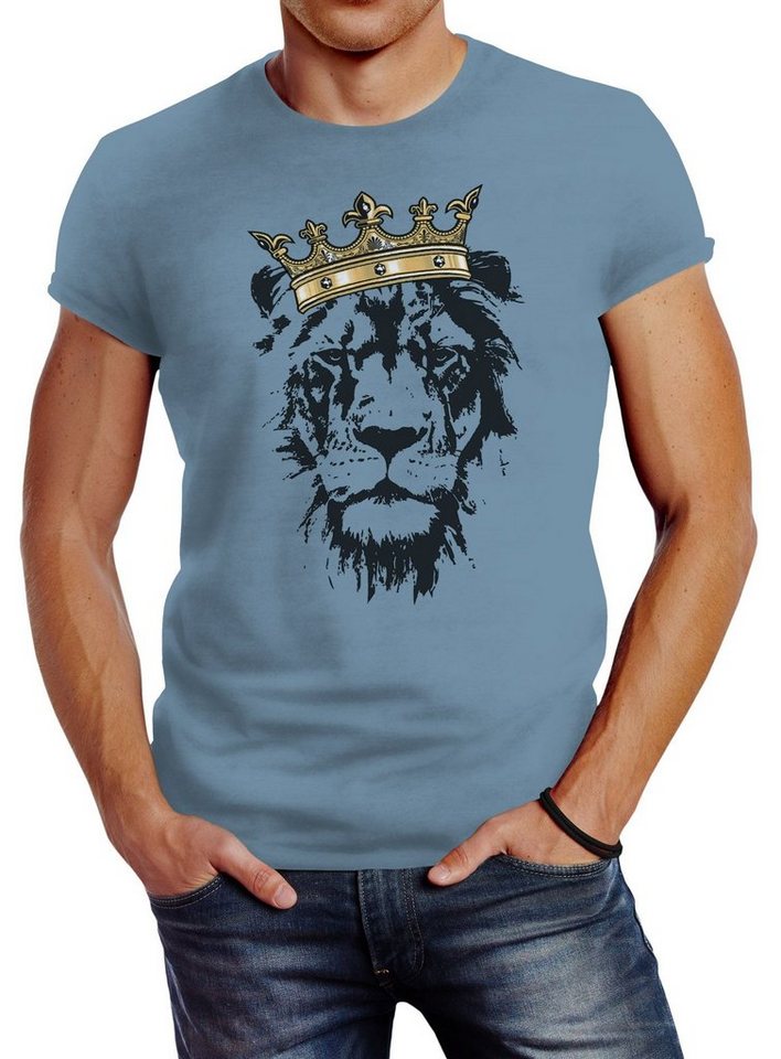 Neverless Print-Shirt Herren T-Shirt König der Tiere Löwen-Kopf mit Krone Slim Fit Neverless® mit Print von Neverless