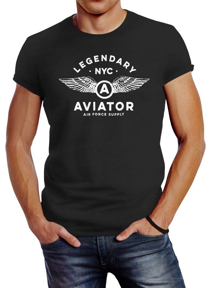 Neverless Print-Shirt Herren T-Shirt Legendary NYC Aviator Air Force Luftwaffe Flügel Fashion Streetstyle Neverless® mit Print von Neverless