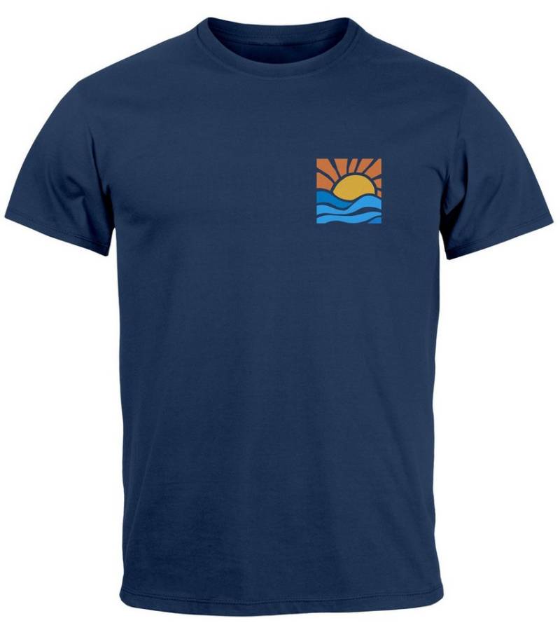 Neverless Print-Shirt Herren T-Shirt Logo Print Sommer Sonne Welle Strand Beach Style mit Print von Neverless