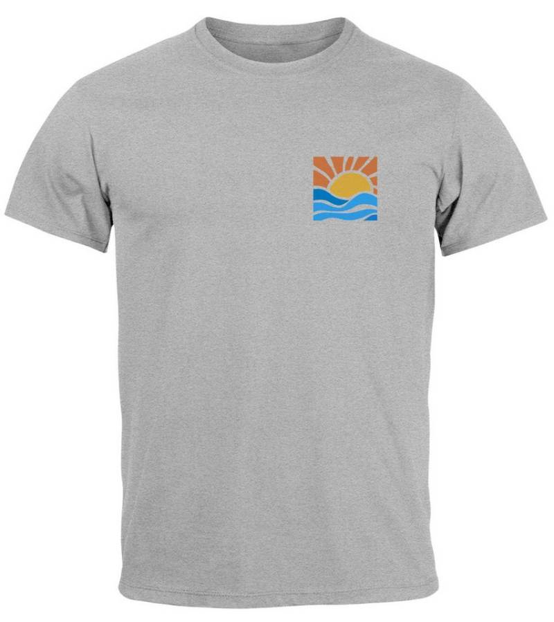 Neverless Print-Shirt Herren T-Shirt Logo Print Sommer Sonne Welle Strand Beach Style mit Print von Neverless